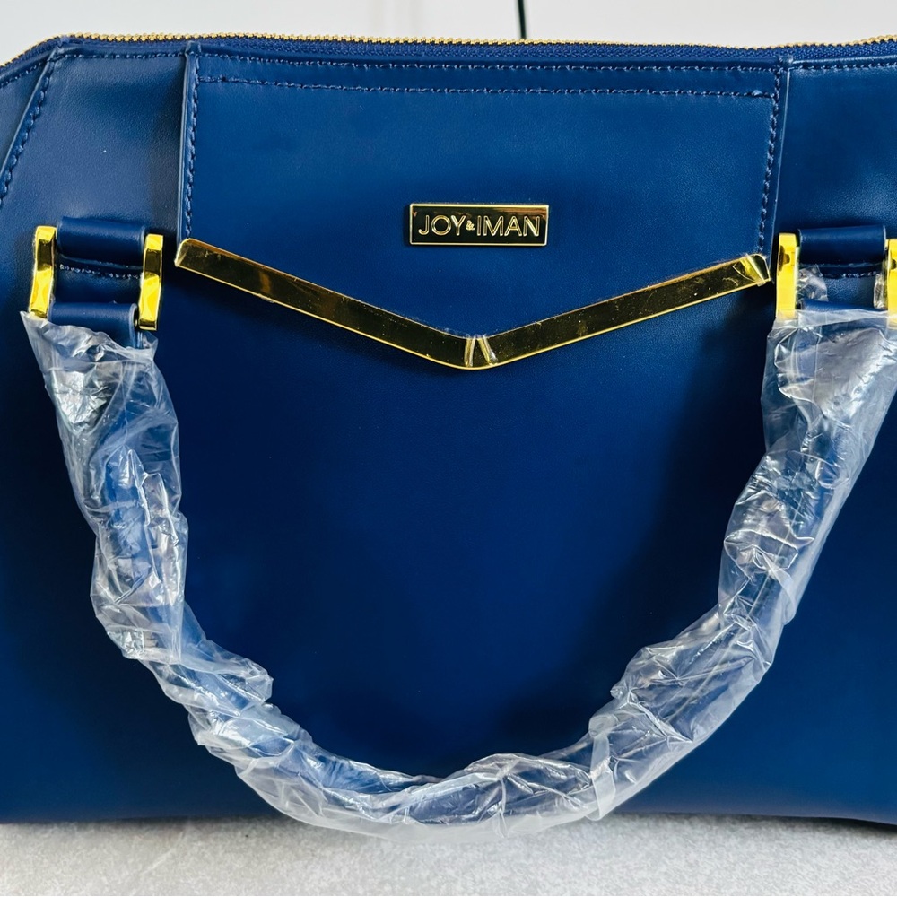 Joy & Iman genuine leather satchel purse in navy blue